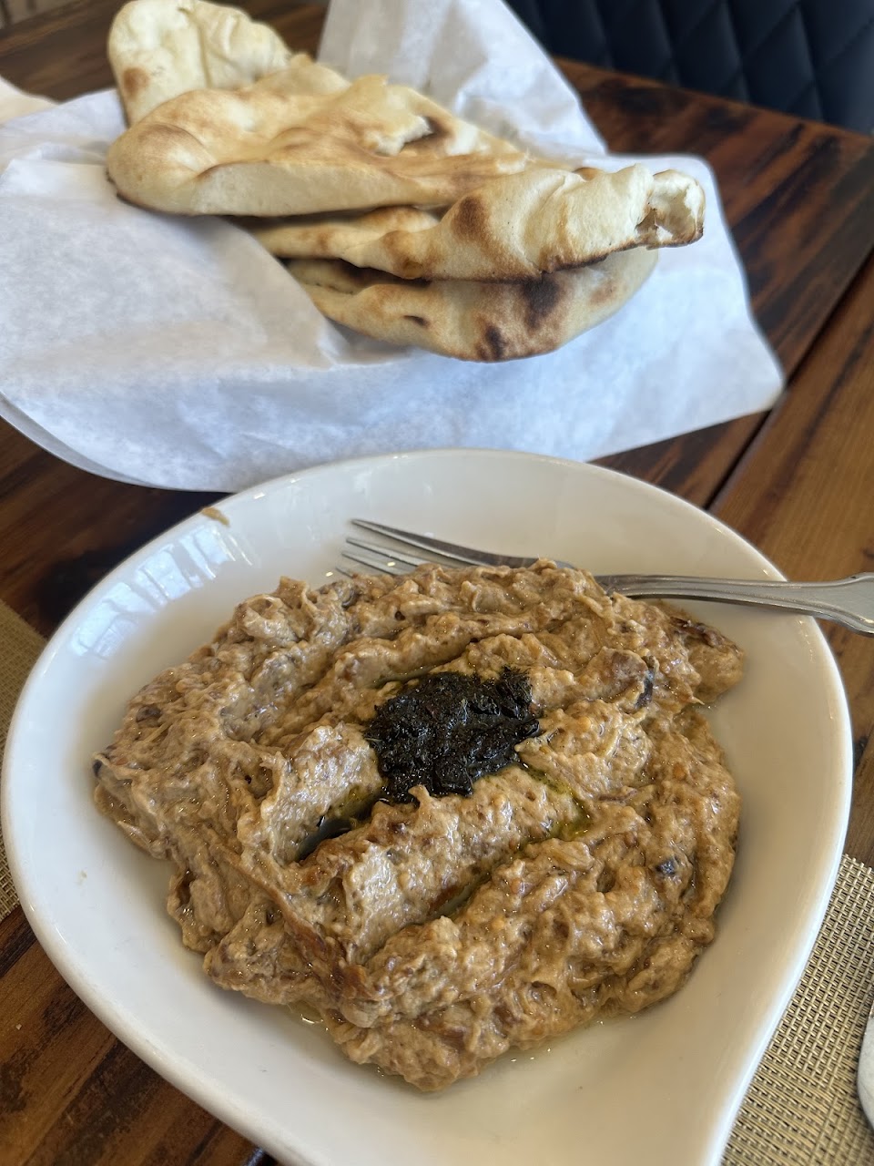 Homemade Barbari Bread & Eggplant at Shirin Restaurant